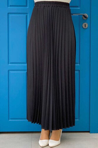 Elastic Waist Pleated Skirt 1178 Black 