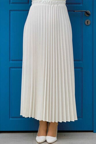 Waist Elastic Pleated Skirt 1178 Ecru 
