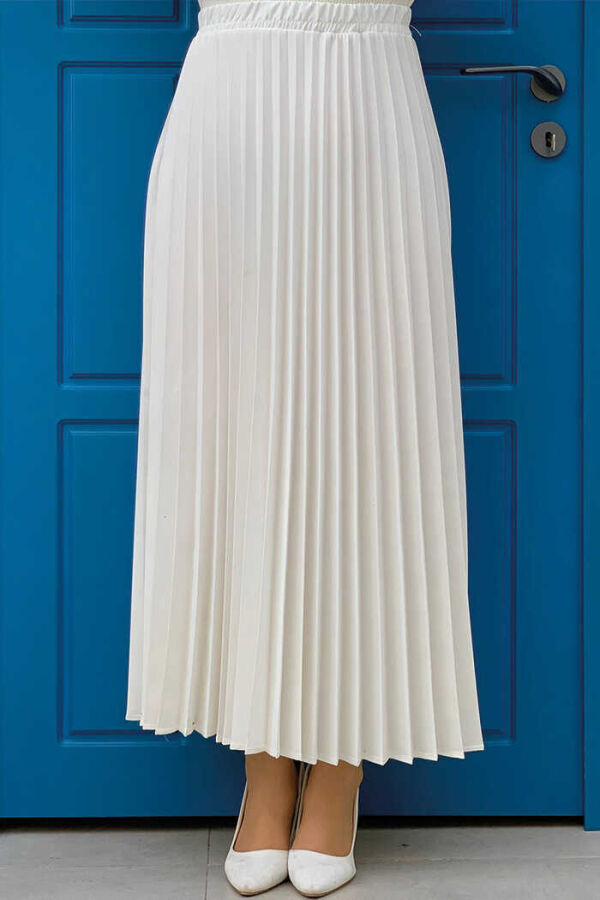 Waist Elastic Pleated Skirt 1178 Ecru - 1