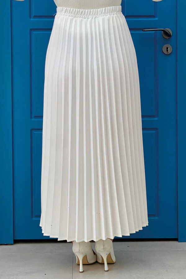 Waist Elastic Pleated Skirt 1178 Ecru - 2