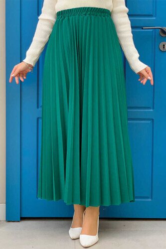 Elastic Waist Pleated Skirt 1178 Emerald - 1