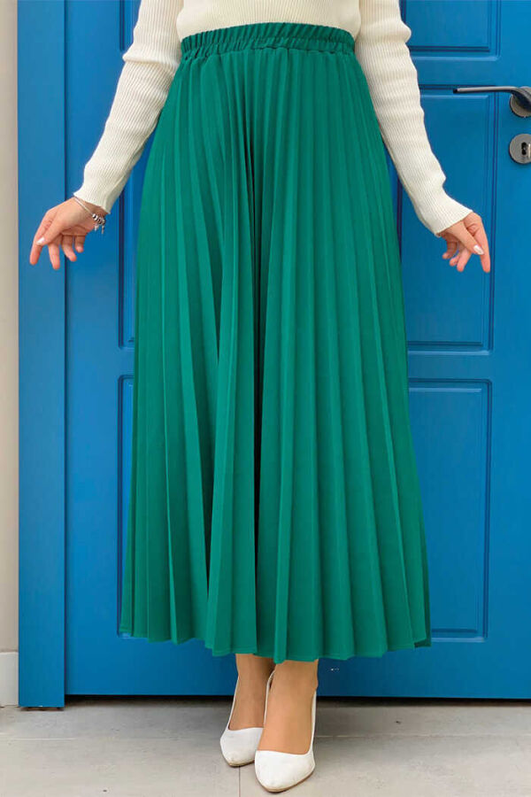 Elastic Waist Pleated Skirt 1178 Emerald - 1