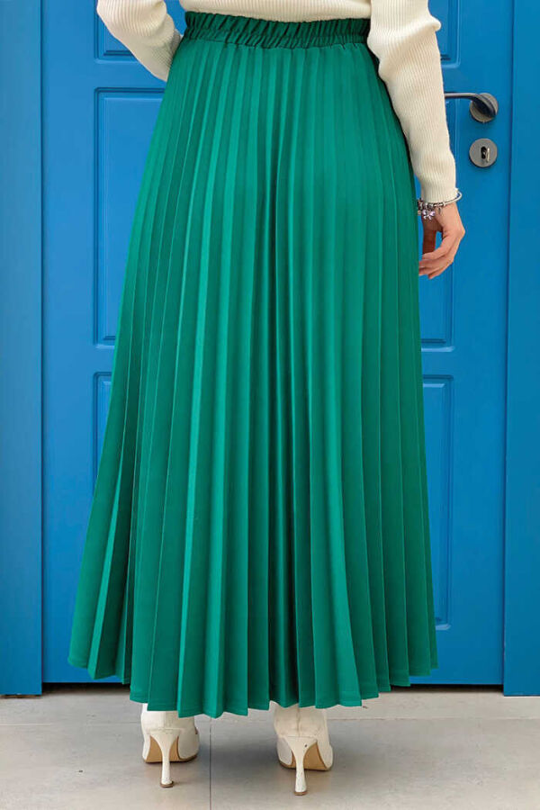 Elastic Waist Pleated Skirt 1178 Emerald - 2