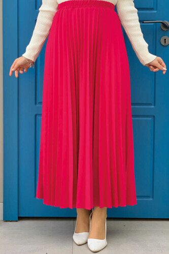 Elastic Waist Pleated Skirt 1178 Fuchsia 