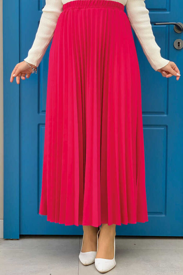 Elastic Waist Pleated Skirt 1178 Fuchsia - 1