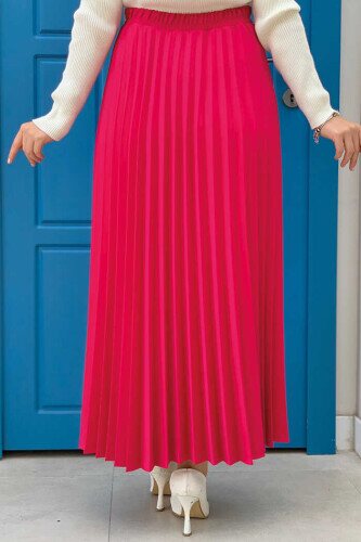 Elastic Waist Pleated Skirt 1178 Fuchsia - 2