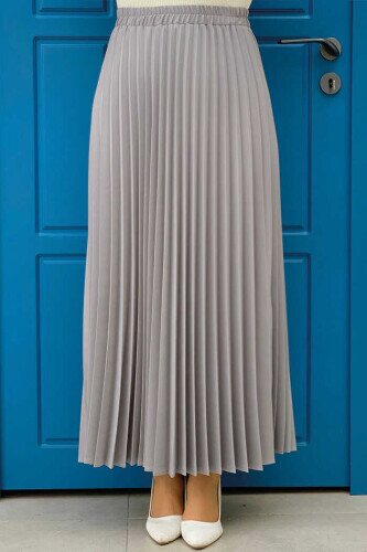 Elastic Waist Pleated Skirt 1178 Gray 