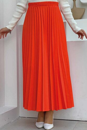 Elastic Waist Pleated Skirt 1178 Orange 