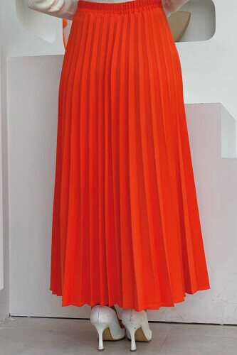Elastic Waist Pleated Skirt 1178 Orange - 2