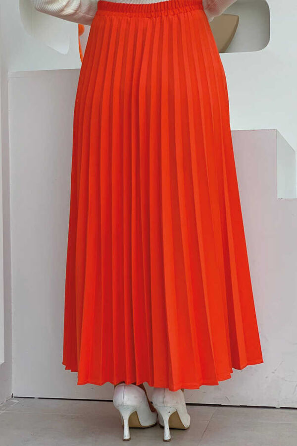 Elastic Waist Pleated Skirt 1178 Orange - 2