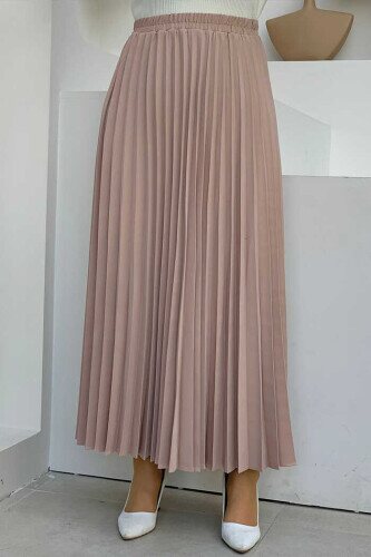 Elastic Waist Pleated Skirt 1178 Stone 