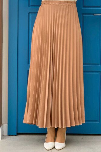 Elastic Waist Pleated Skirt 1178 Tan 