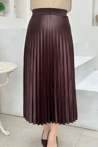 Beli Lastikli Piliseli Etek 1193 Kahverengi - bym fashion