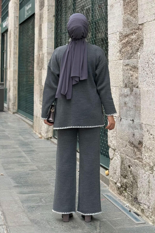 Kimono Pantolon İkili Triko Takım 12154 Gri - 2