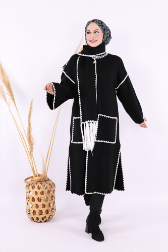 Triko Atkılı Hırka 12156 Siyah - Bym Fashion