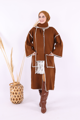 Triko Atkılı Hırka 12156 Taba 