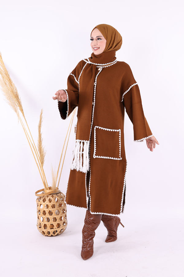 Triko Atkılı Hırka 12156 Taba - 2