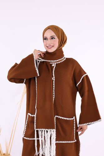 Triko Atkılı Hırka 12156 Taba - 4