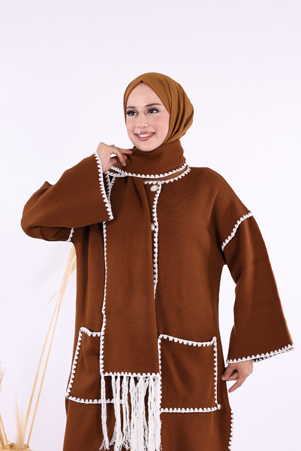 Triko Atkılı Hırka 12156 Taba - 4