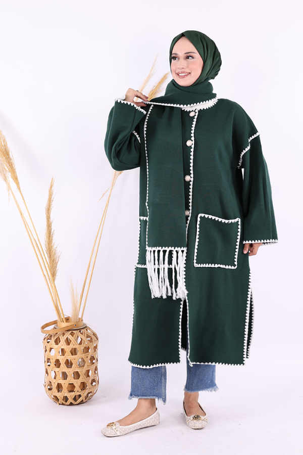 Triko Atkılı Hırka 12156 Zümrüt - 1