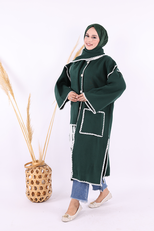 Triko Atkılı Hırka 12156 Zümrüt - 2