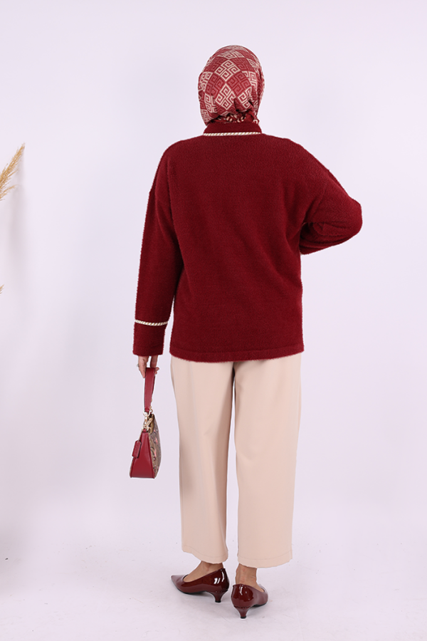 İnci Detay Sakallı Hırka 12620 Bordo - 4