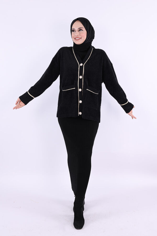 İnci Detay Sakallı Hırka 12620 Siyah - 1