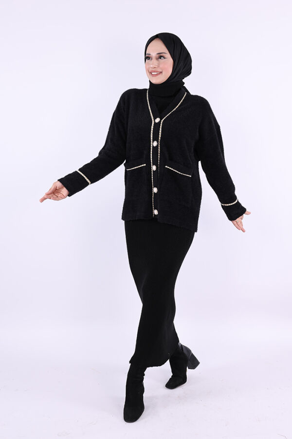 İnci Detay Sakallı Hırka 12620 Siyah - 5