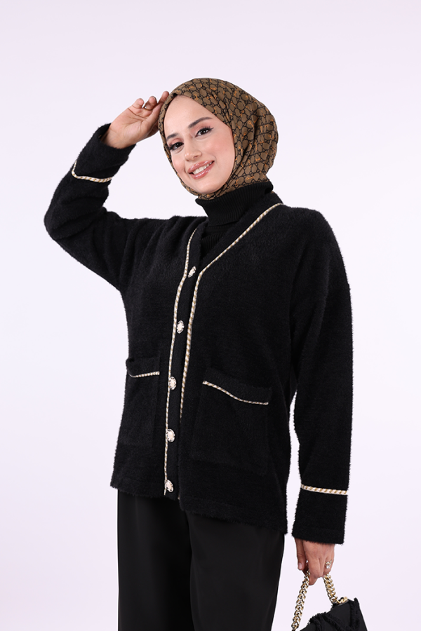 İnci Detay Sakallı Hırka 12620 Siyah - 8