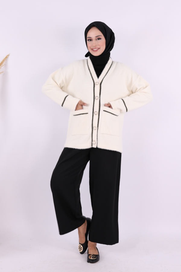 İnci Detay Sakallı Hırka 12620 Taş - 2