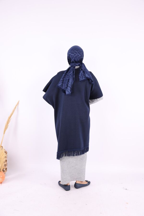Şal Bağlamalı Triko Panço 12630 Lacivert - 3