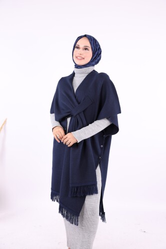 Şal Bağlamalı Triko Panço 12630 Lacivert - 4