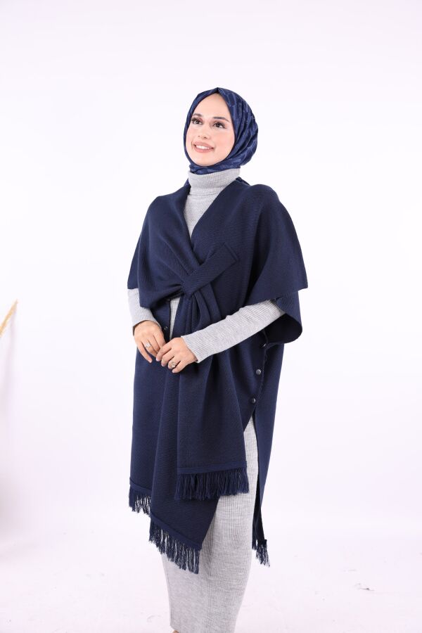 Şal Bağlamalı Triko Panço 12630 Lacivert - 4