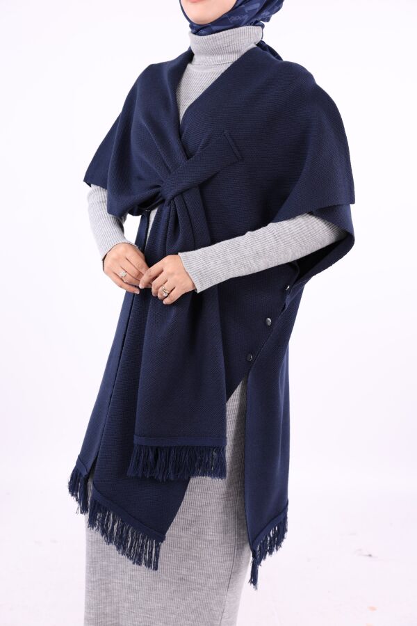 Şal Bağlamalı Triko Panço 12630 Lacivert - 5