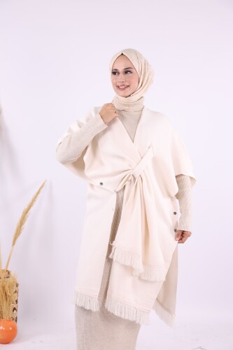 Şal Bağlamalı Triko Panço 12630 Taş - 2