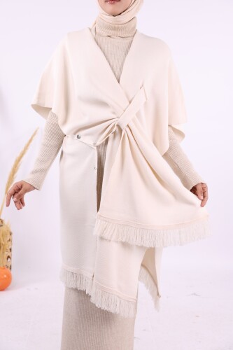 Şal Bağlamalı Triko Panço 12630 Taş - 3