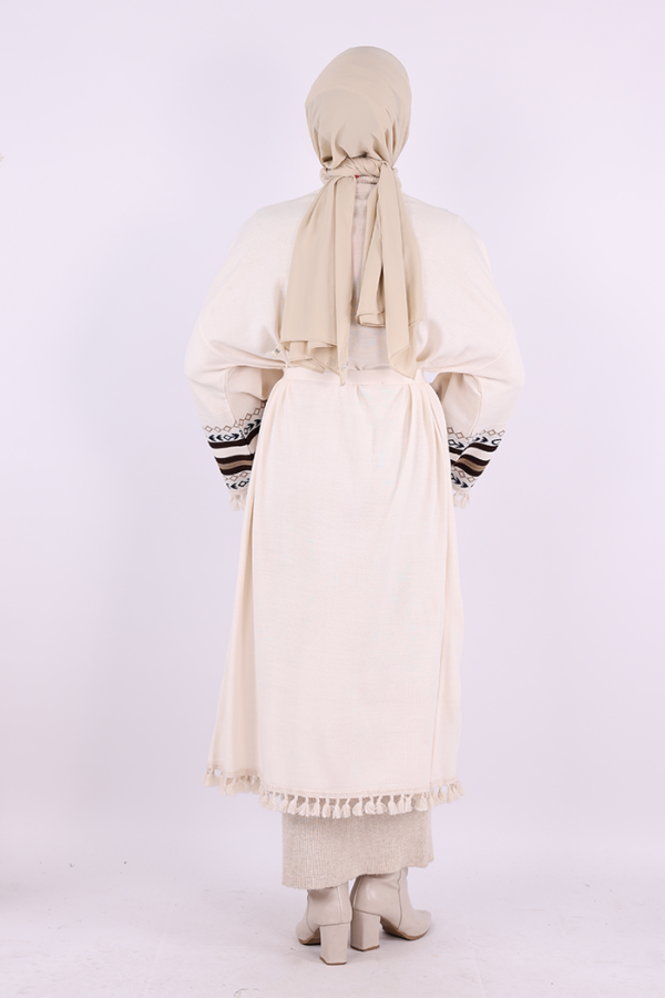 Etrik İşlemeli Triko Kimono 12675 Taş - 4
