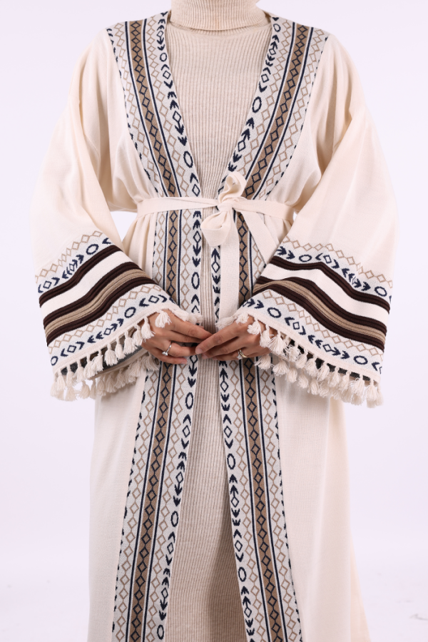 Etrik İşlemeli Triko Kimono 12675 Taş - 6