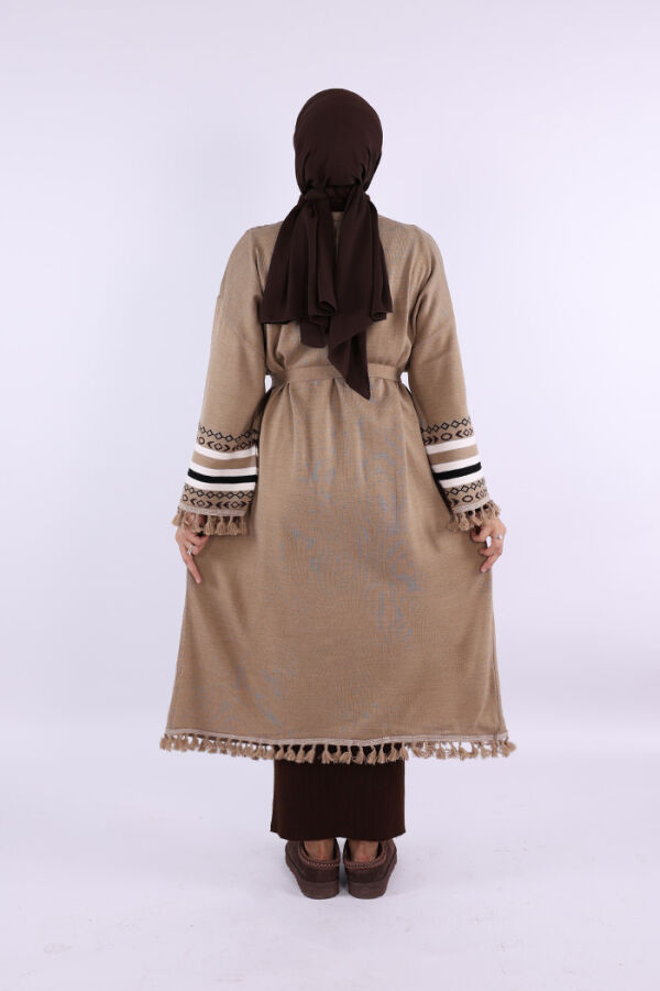 Etrik İşlemeli Triko Kimono 12675 Vizon - 4