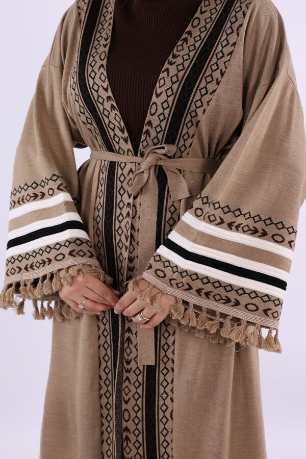 Etrik İşlemeli Triko Kimono 12675 Vizon - 10