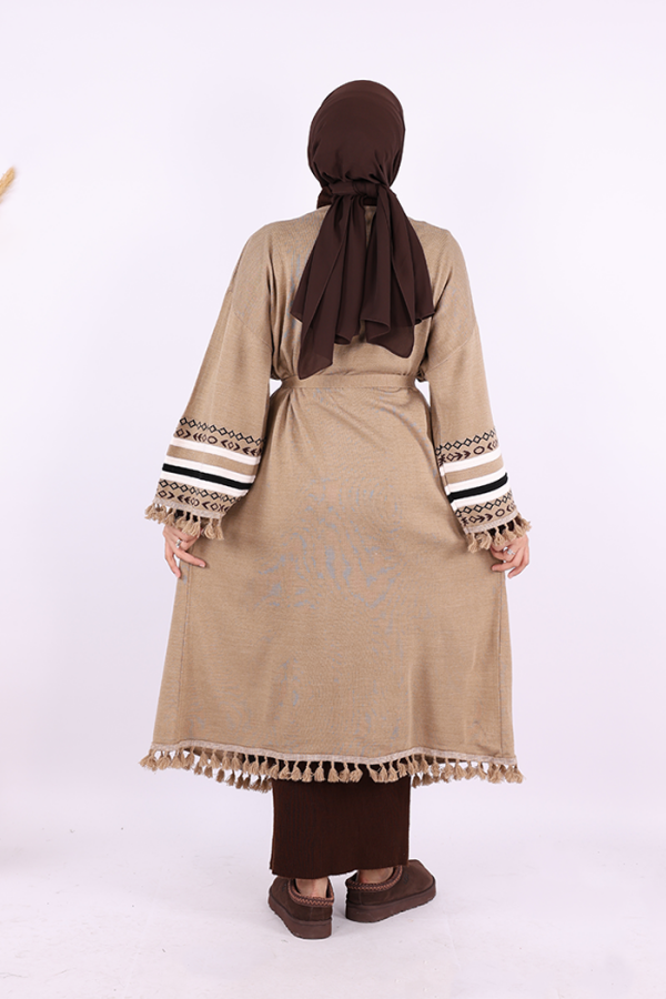 Etrik İşlemeli Triko Kimono 12675 Vizon - 5