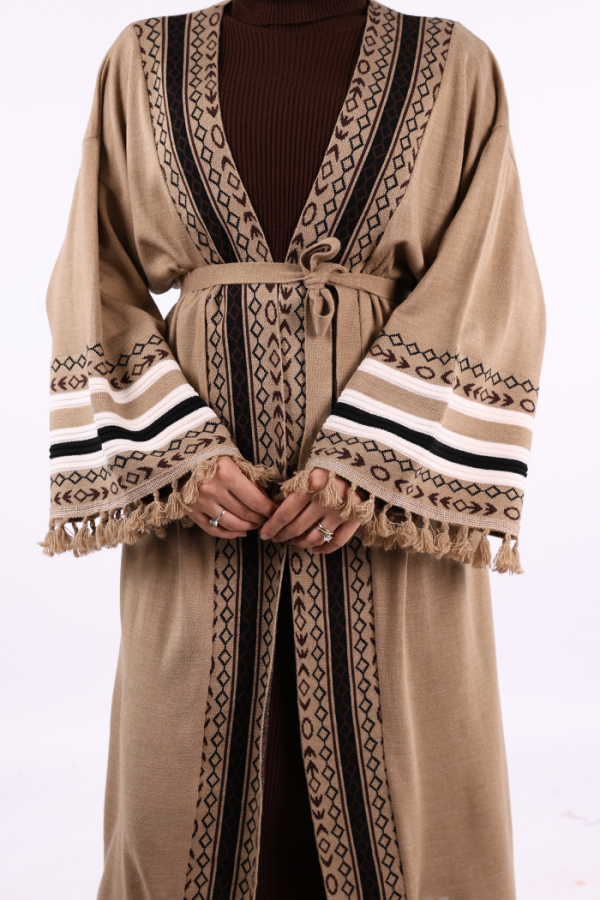 Etrik İşlemeli Triko Kimono 12675 Vizon - 9