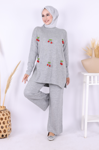 Kiraz Detaylı Takım 1600 Gri - Bym Fashion