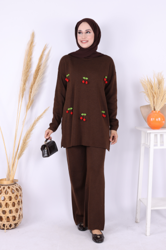 Kiraz Detaylı Takım 1600 Kahverengi - Bym Fashion
