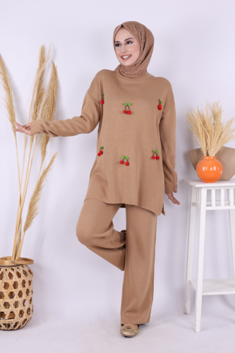 Kiraz Detaylı Takım 1600 Vizon - Bym Fashion