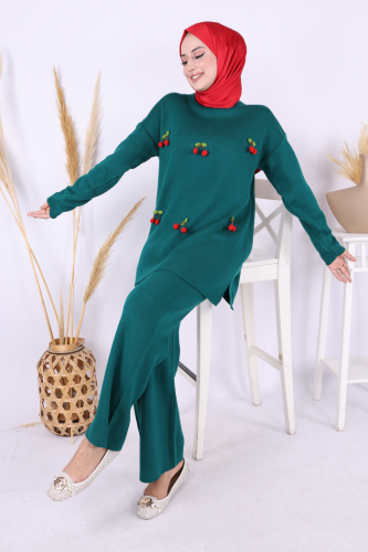 Kiraz Detaylı Takım 1600 Zümrüt - Bym Fashion