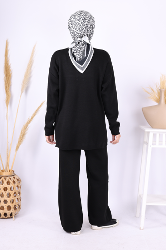 Yarım Balıkçı Önü Düğme Detaylı Takım 1630 Siyah - 3