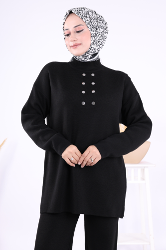 Yarım Balıkçı Önü Düğme Detaylı Takım 1630 Siyah - 4