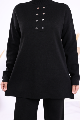 Yarım Balıkçı Önü Düğme Detaylı Takım 1630 Siyah - 5