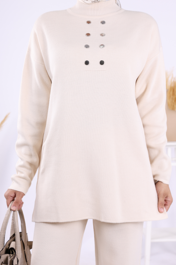 Yarım Balıkçı Önü Düğme Detaylı Takım 1630 Taş - 5